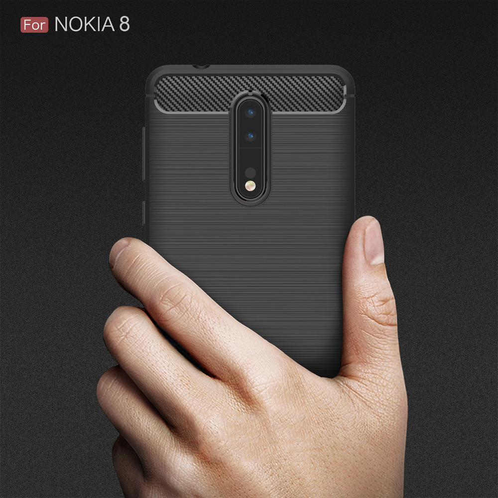เคส Nokia 8 #เคสฝาหลัง TPU นิ่มพื้นผิวคาร์บอนไฟเบอร์แบบขัดแปรง สวยงามทันสมัย