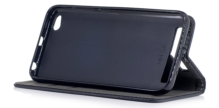 เคส Xiaomi Redmi 5A #เคสฝาพับหนัง PU พื้นผิวไม้ปิดแม่เหล็ก