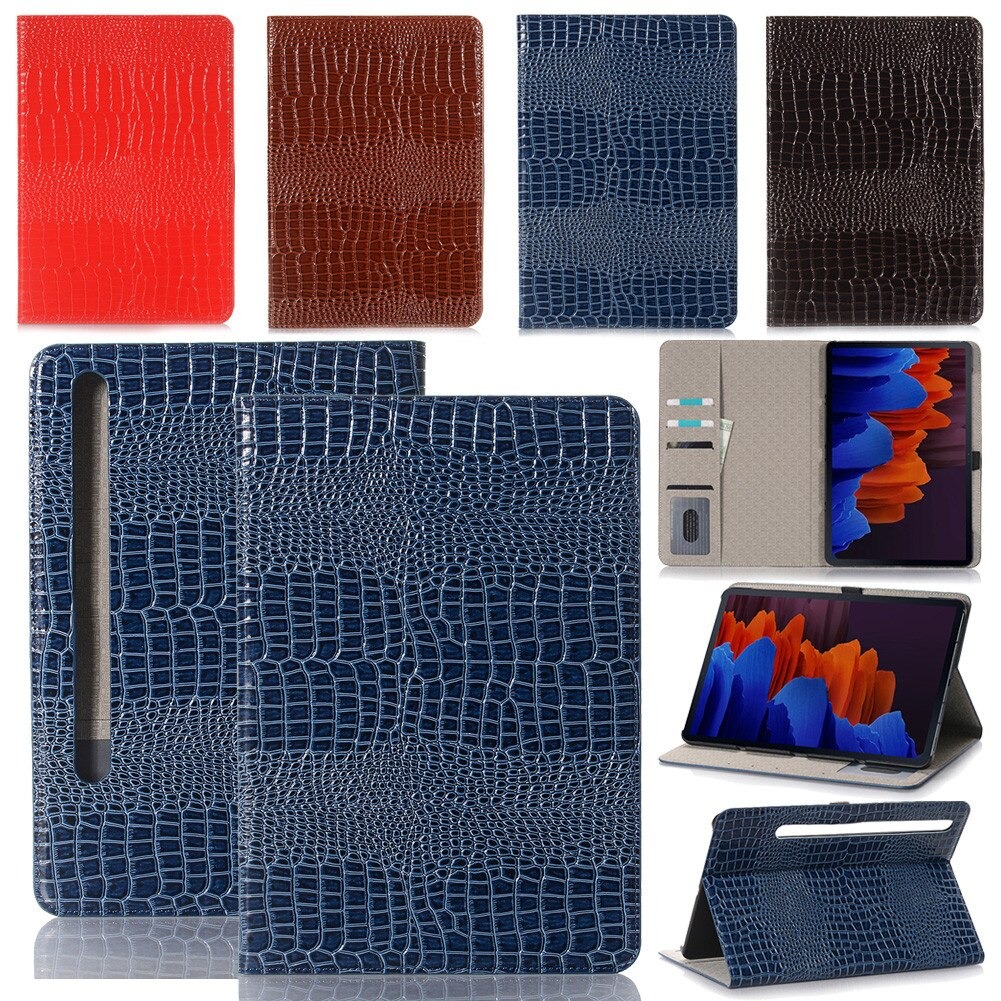 Case Samsung Galaxy Tab S7 Plus 12.4" SM-T970 SM-T975 SM-T976 #เคสฝาพับแบบกระเป๋าสตางค์ลายผิวหนังจระเข้ Crocodile Texture