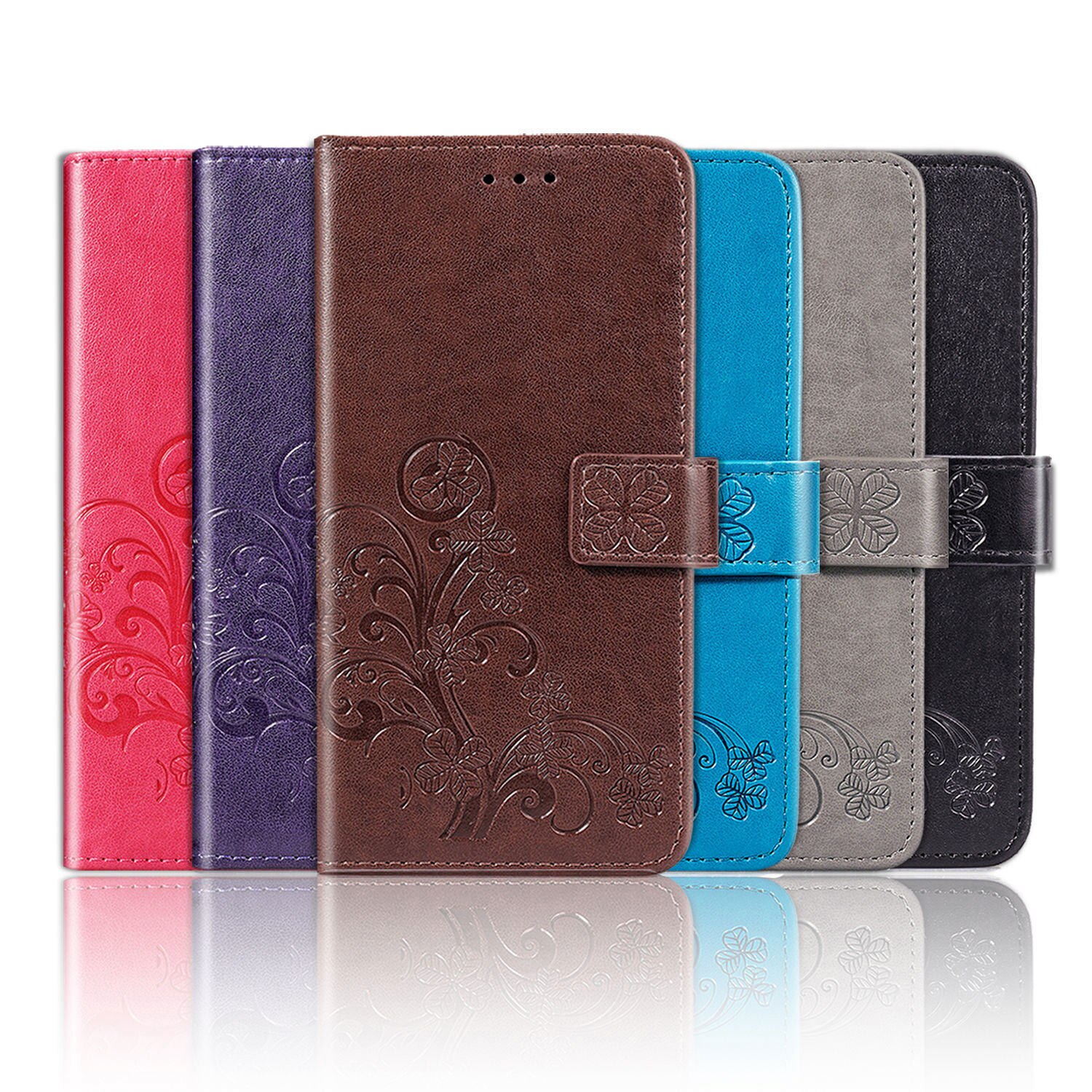 เคส Samsung Galaxy A42 5G #เคสแบบฝาพับมีช่องใส่บัตร Imprint Clover Pattern Leather Wallet