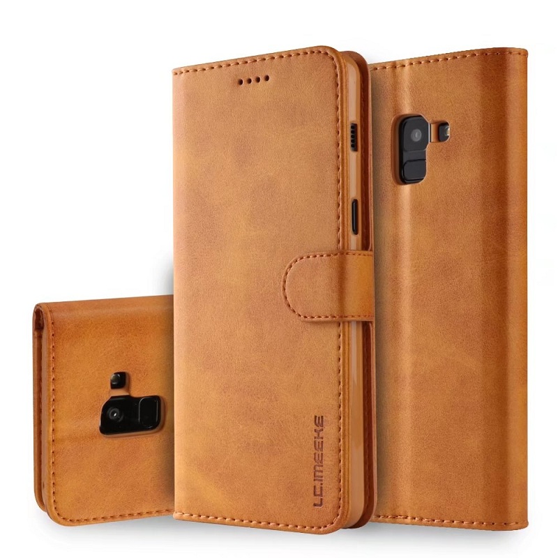 เคส Samsung Galaxy A8 (2018) LC.IMEEKE #เคสฝาพับหนัง PU คุณภาพดีสไตล์กระเป๋าสตางค์พร้อมช่องใส่การ์ด