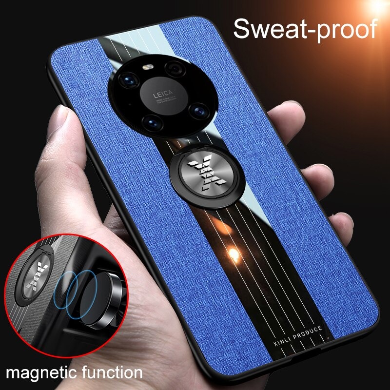 เคส Huawei Mate 40 Pro #เคสฝาหลังเคลือบผ้าเนื้อมีแหวนสวมนิ้ว TPU ไฮบริด+อะคริลิ + แหวนโลหะ