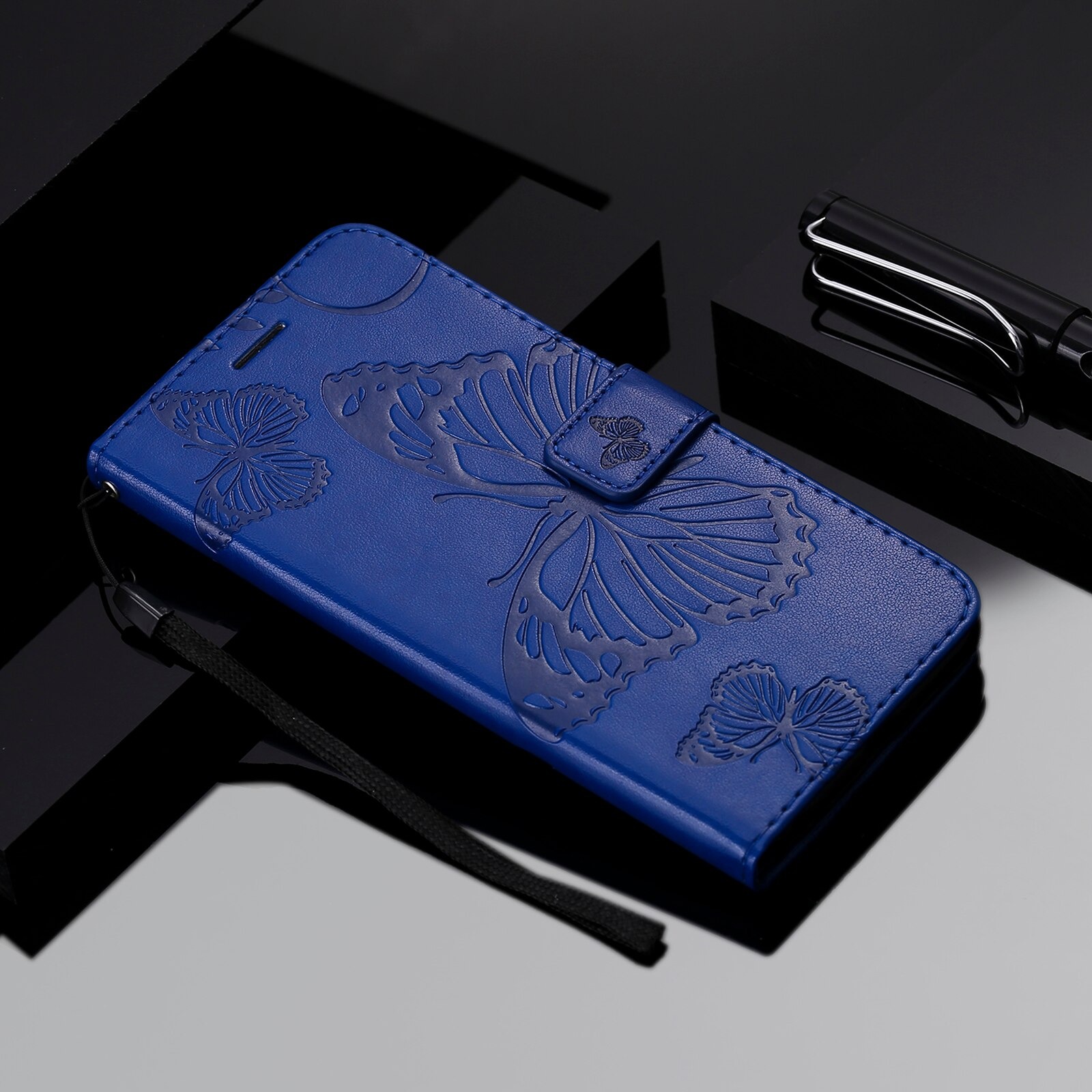 เคส Xiaomi Mi 8 Lite #เคสฝาพับ Imprint ลายผีเสื้อ