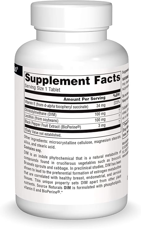 Source Naturals® DIM Diindolylmethane with BioPerine® 100mg 60,120,180 Tablets ดิม ปรับสมดุลฮอร์โมน