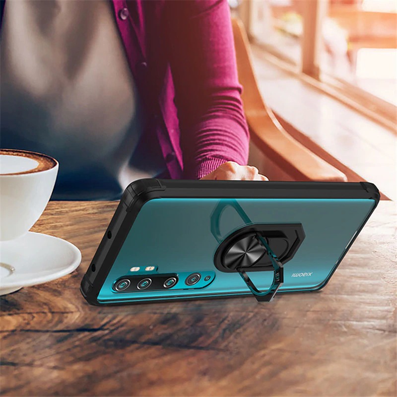 Case Xiaomi Mi Note 10 Pro #เคสฝาหลังใสขอบทึบ +TPU Hybrid Case มีแหวนสวมนิ้วโลหะ