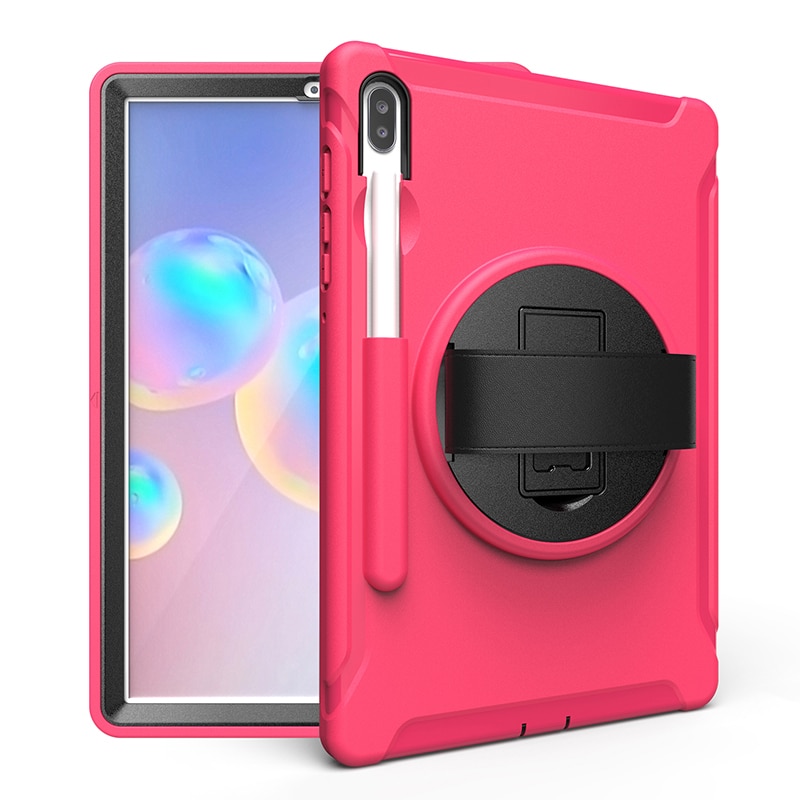 เคส Samsung Galaxy Tab S6 SM-T860 SM-T865 #เคสฝาหลังพลาสติกมีขาตั้งหมุนได้ 360° Swivel Kickstand PC + TPU Tablet Combo Shell with Hand Strap มีสายรัดมือ