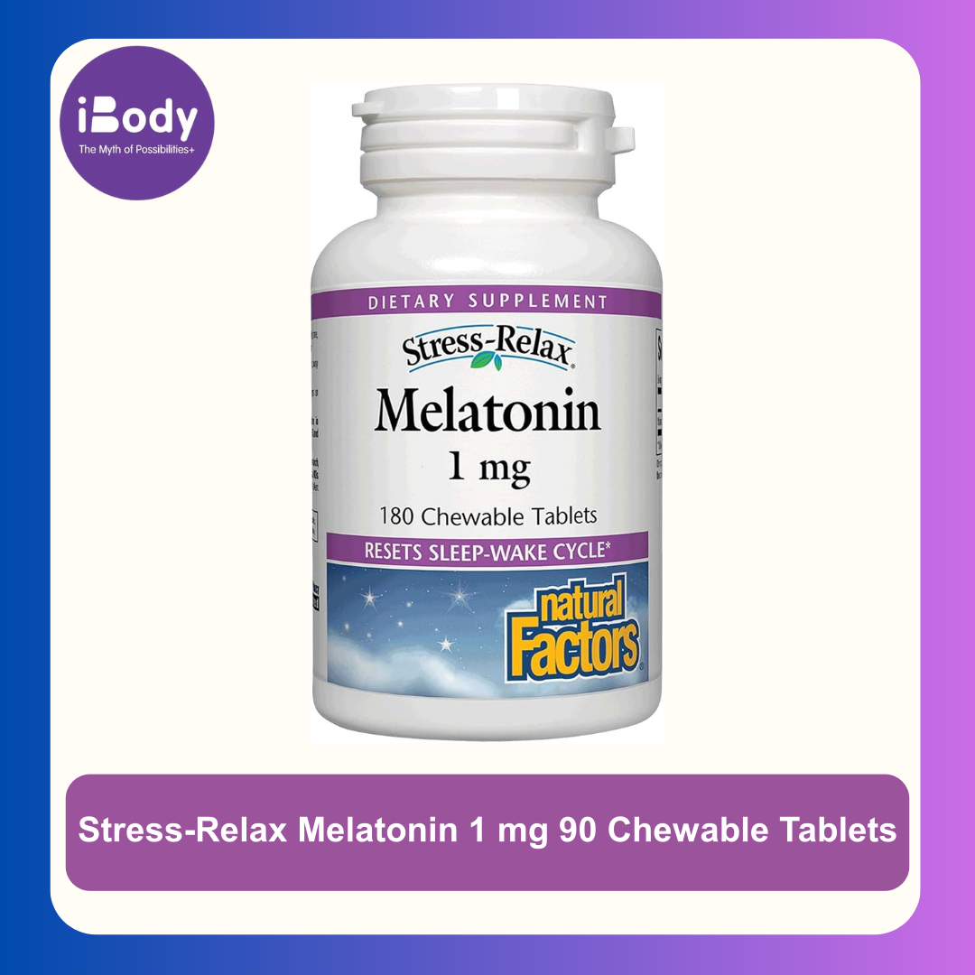 เมลาโทนิน วิตามินช่วยให้นอนหลับ Stress-Relax Melatonin 1 mg 90 Chewable Tablets (Natural Factors)