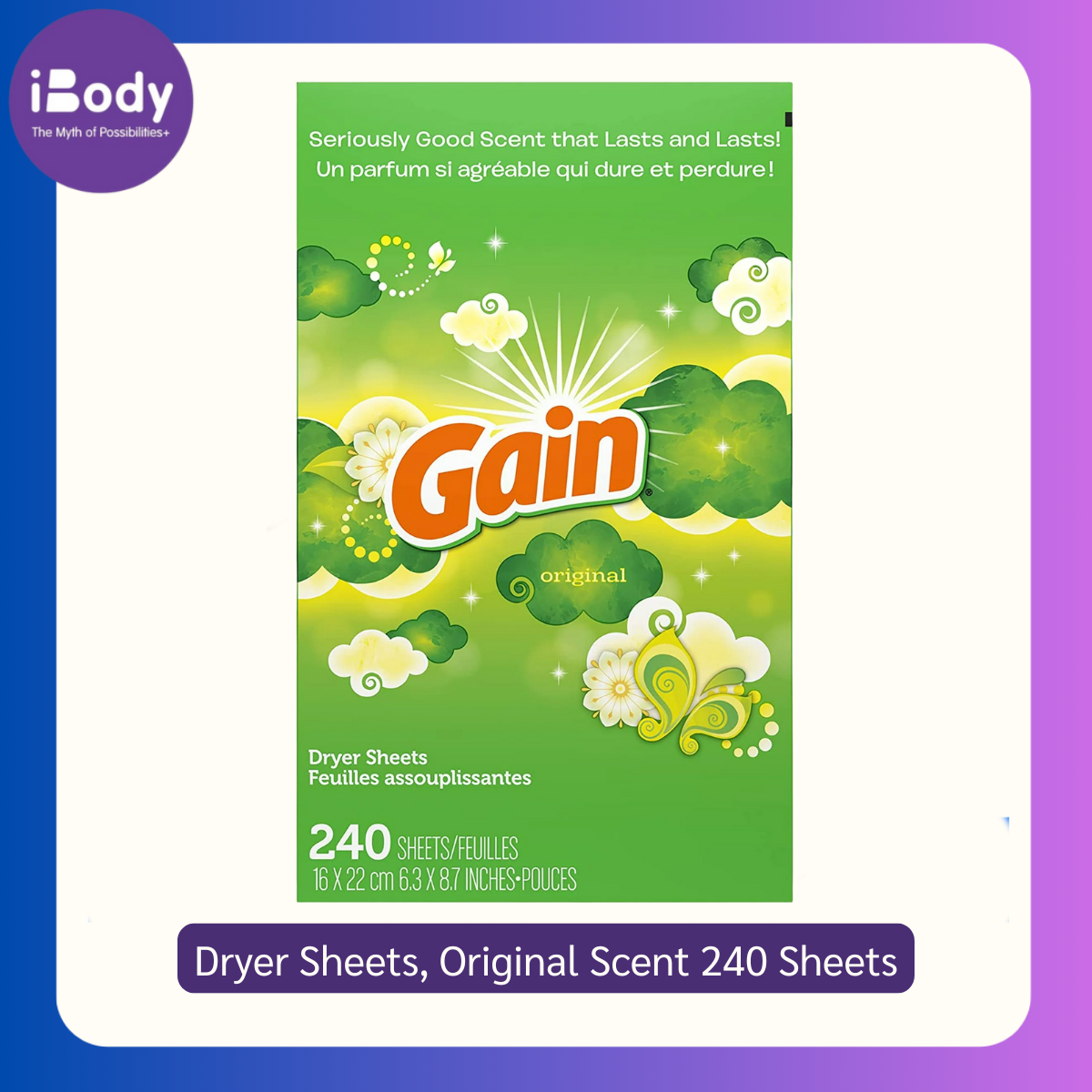 Gain® Dryer Sheets, Original Scent 240 Sheets แผ่นอบผ้า กลิ่นออริจินัล