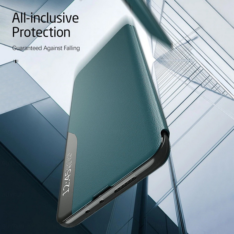 เคส Samsung Galaxy A13 5G#เคสฝาพับเคลือบผิวหนัง PU มีช่องวิวด้านข้างพับวางตั้งได้ Smart Flip kickstand leather Cover