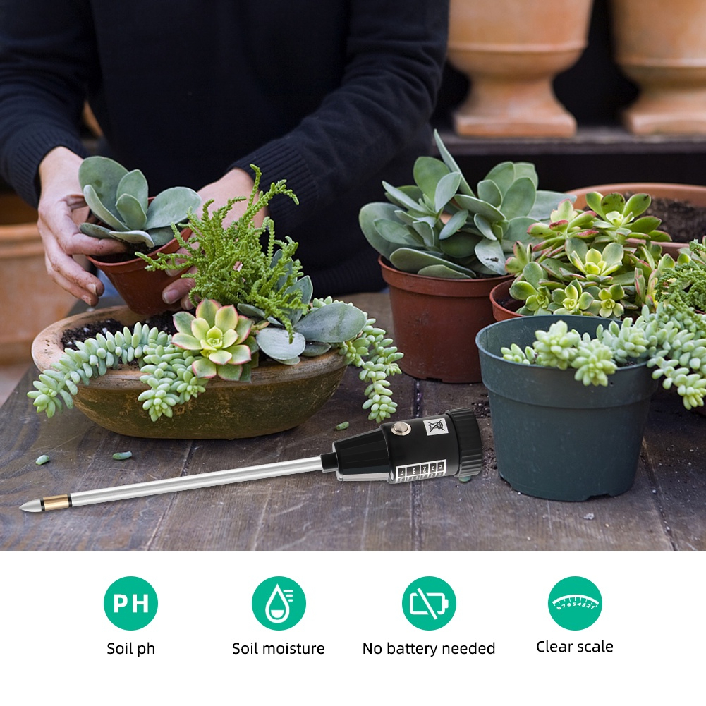 เครื่องวัดค่า pH ในดิน และความชื้น แท่งวัดโลหะอิเล็กโทรด ยาว 30 CM. ไม่ต้องใช้แบตเตอรี่