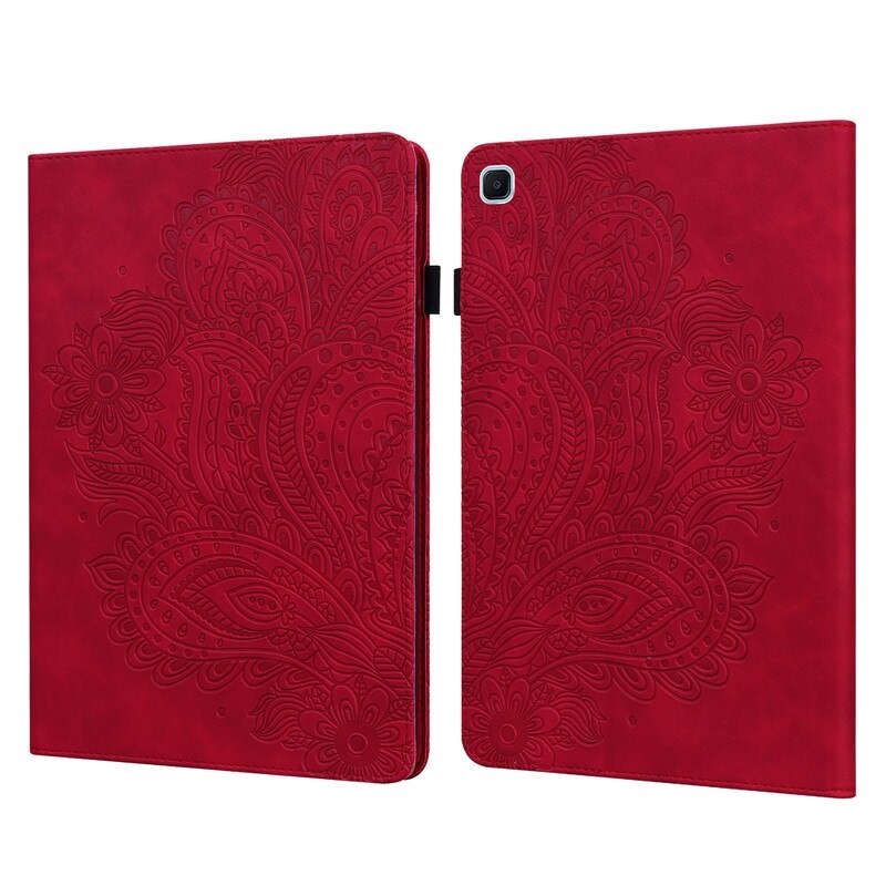 เคส Samsung Galaxy Tab S6 Lite 10.4 SM-P610 P615 P617 #เคสแบบฝาพับหนัง PU พิมพ์ลาย 3D Flower Embossed Tablet Flip Stand Soft TPU Back