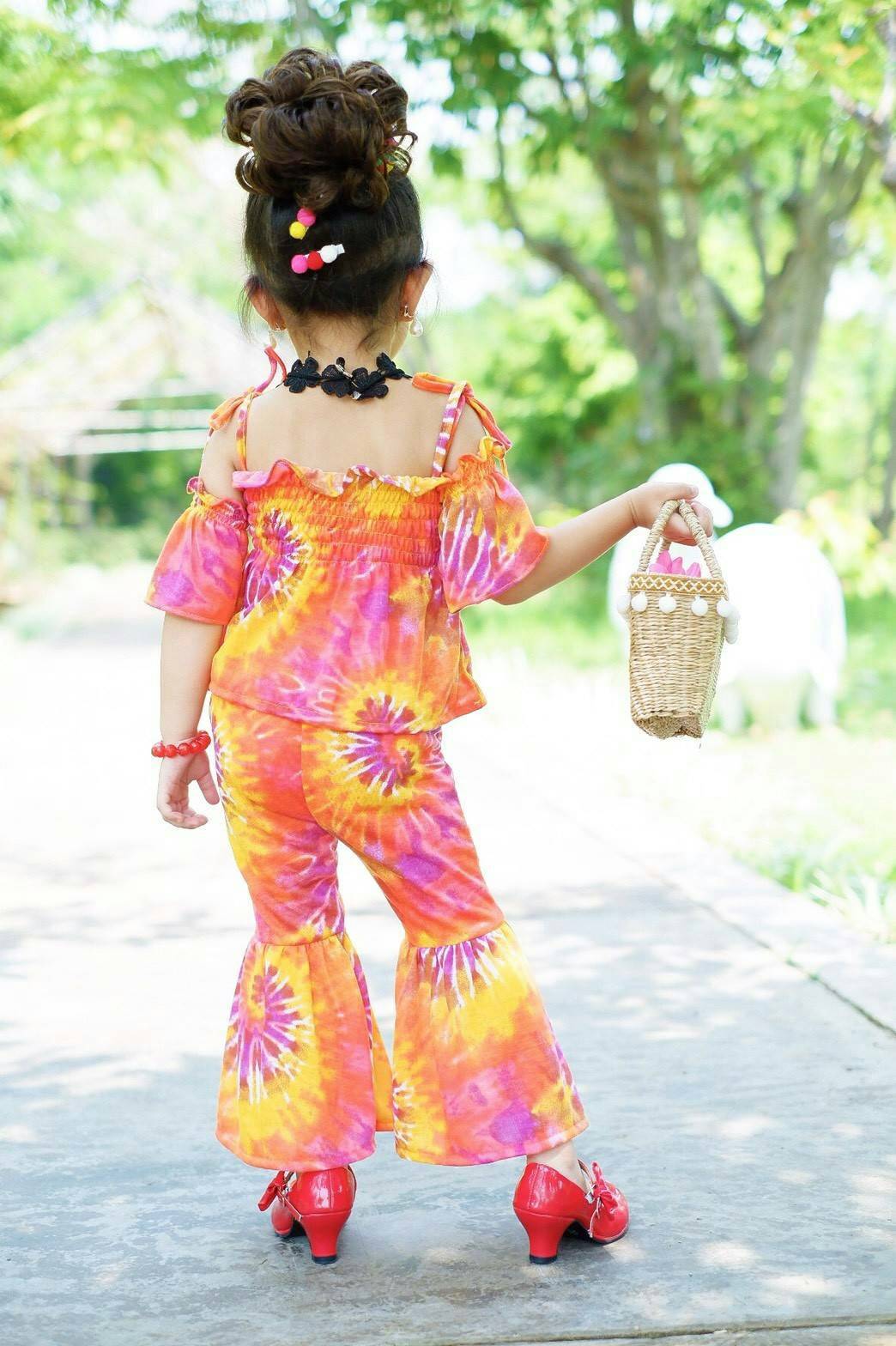 ชุดเด็กหญิง setเสื้อกับกางเกงขายาวผ้ามัดย้อม