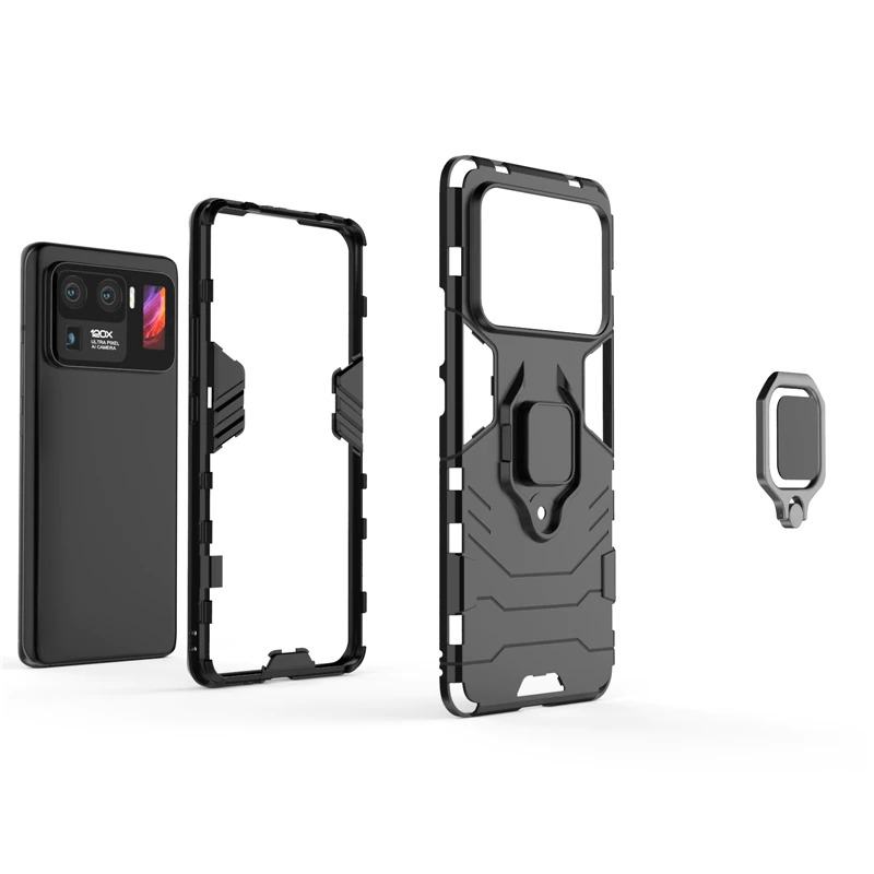 เคส Xiaomi Mi 11 Ultra #เคสฝาหลังพลาสติกแข็ง +TPU Hybrid Case มีแหวนสวมนิ้วโลหะ