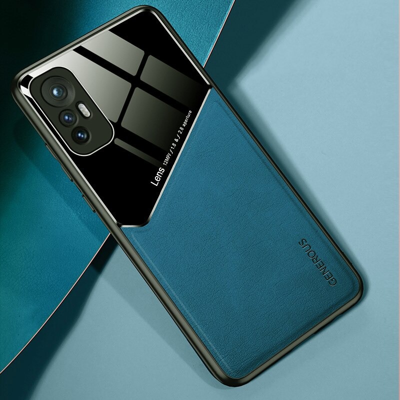 เคส Xiaomi 12 #เคสฝาหลังไฮบริด PU +TPU + glass สีทูโทน Shockproof Leather Mirror Glass Silicone Phone Back Cover