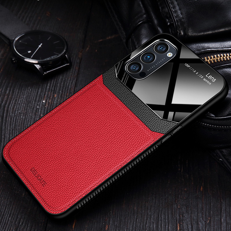 Case OPPO Reno 4 Pro 5G #เคสฝาหลังไฮบริด PU +TPU + glass สีทูโทน Shockproof Leather Mirror Glass Silicone Phone Back Cover