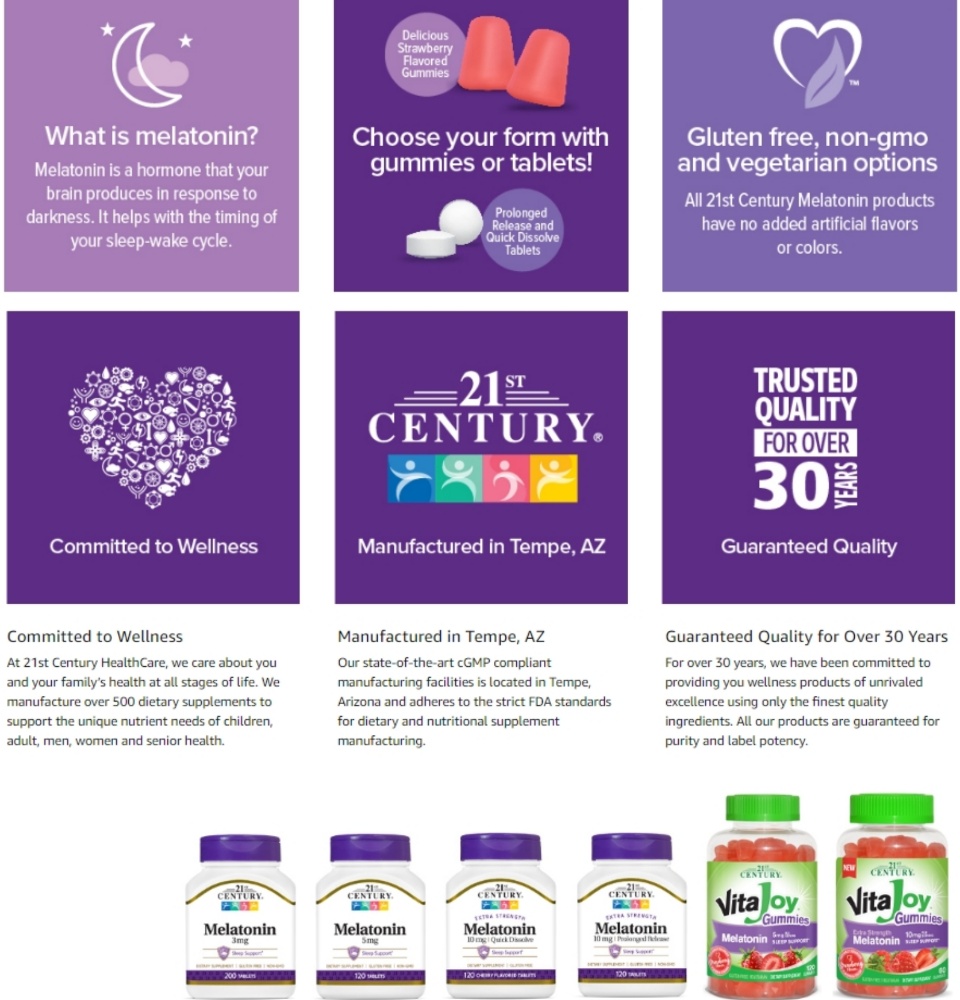 21st Century® Melatonin Tablets Sleep Healthเมลาโทนิน นอนหลับ หลับเร็ว หลับลึก หลับสบาย