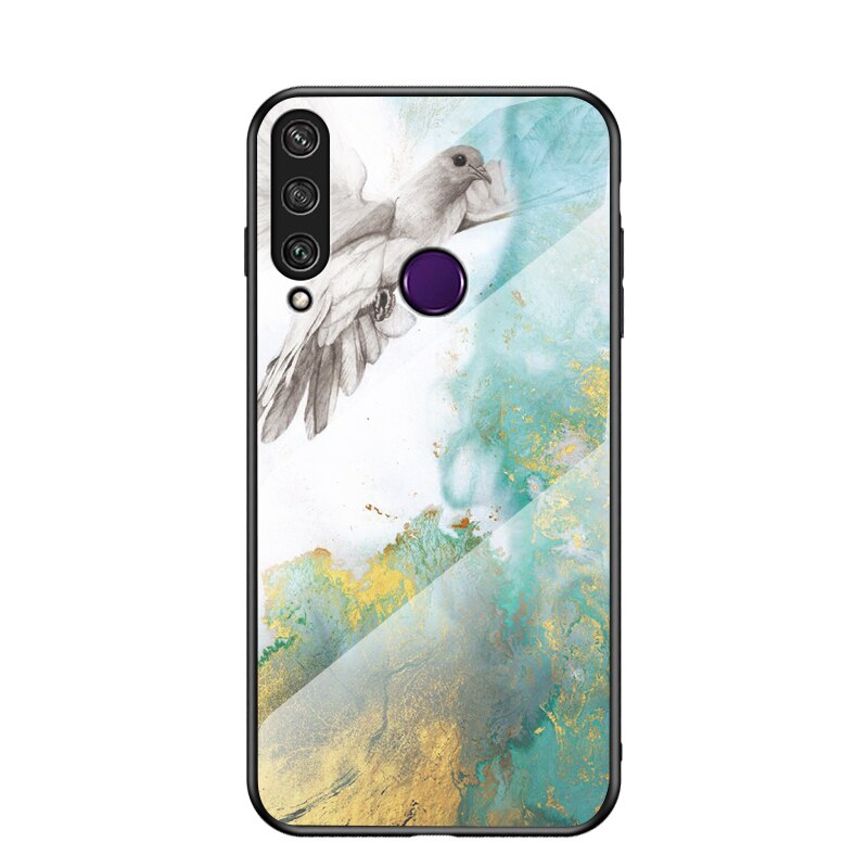 เคส Huawei Y7p #เคสฝาหลัง Gradient Color ลายหินอ่อน Glass + PC + TPU Hybrid Case