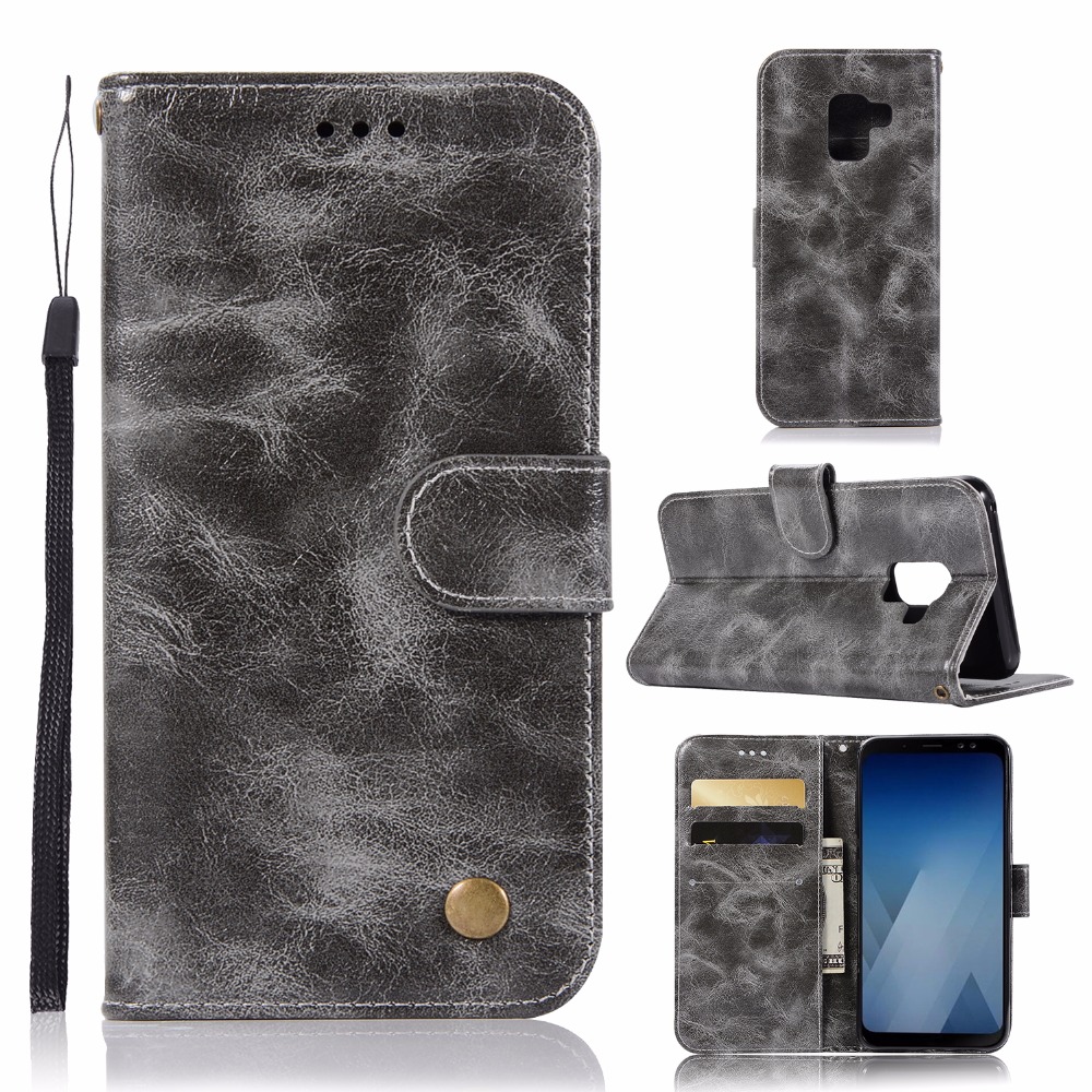 เคส Samsung Galaxy A8 2018 #เคสฝาพับพรีเมี่ยมแบบกระเป๋าสตางค์ หนัง PU สไตล์ Vintage