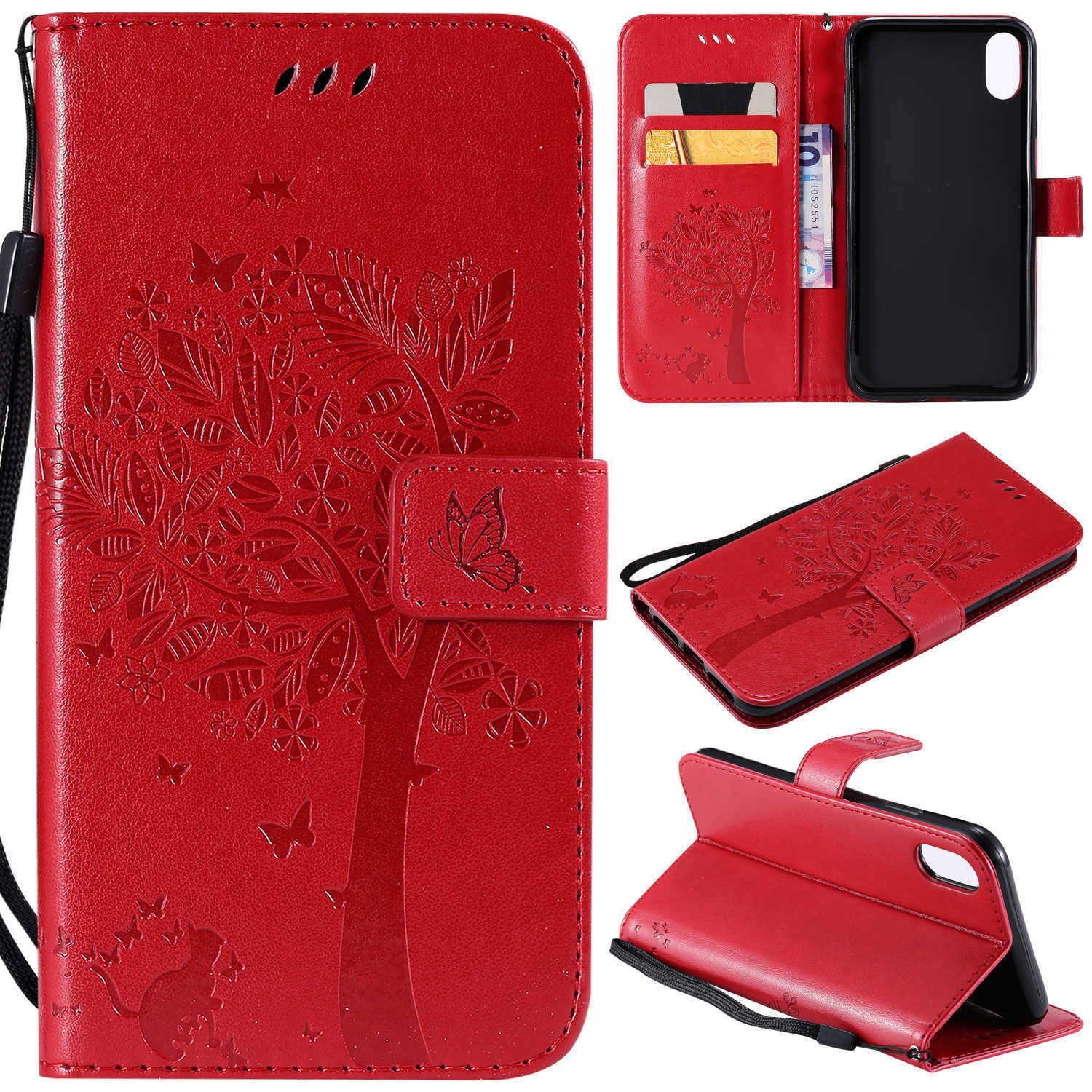 Case Huawei Y5 2019 #เคสฝาพับหนัง PU พิมพ์ลาย Imprint Cat and Tree Pattern Leather Protection Cover