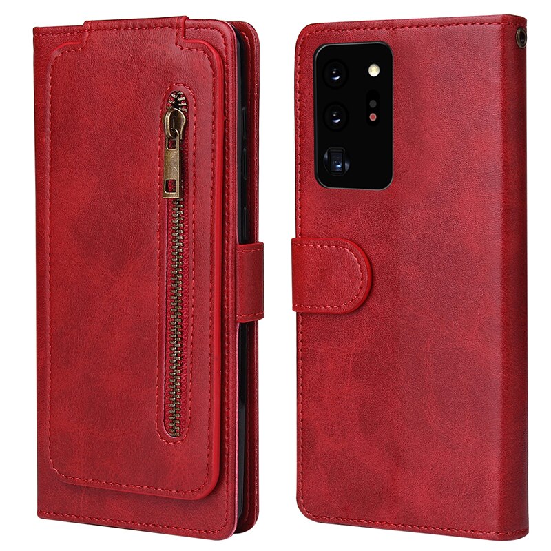 Case Samsung Galaxy Note 20 Ultra / Note 20 Ultra 5G #เคสฝาพับแบบกระเป๋าสตางค์ช่องใส่บัตรหลายช่อง Multi-slot Wallet Zippered Leather พร้อมสายคล้อง