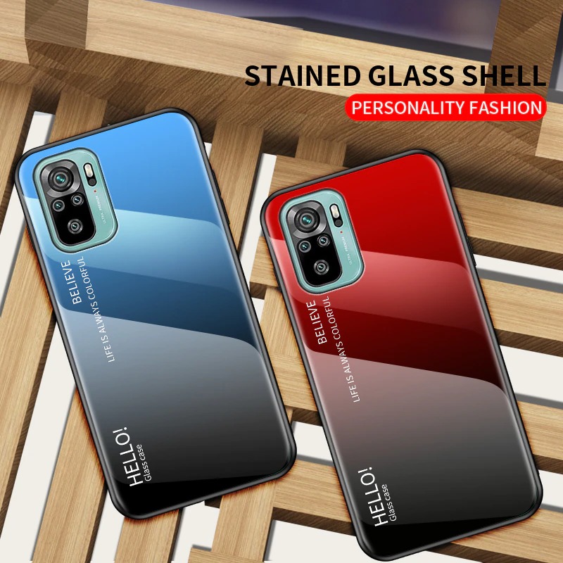 เคส Redmi note 10 Pro #เคสฝาหลัง Gradient Color Glass + PC + TPU Hybrid Case