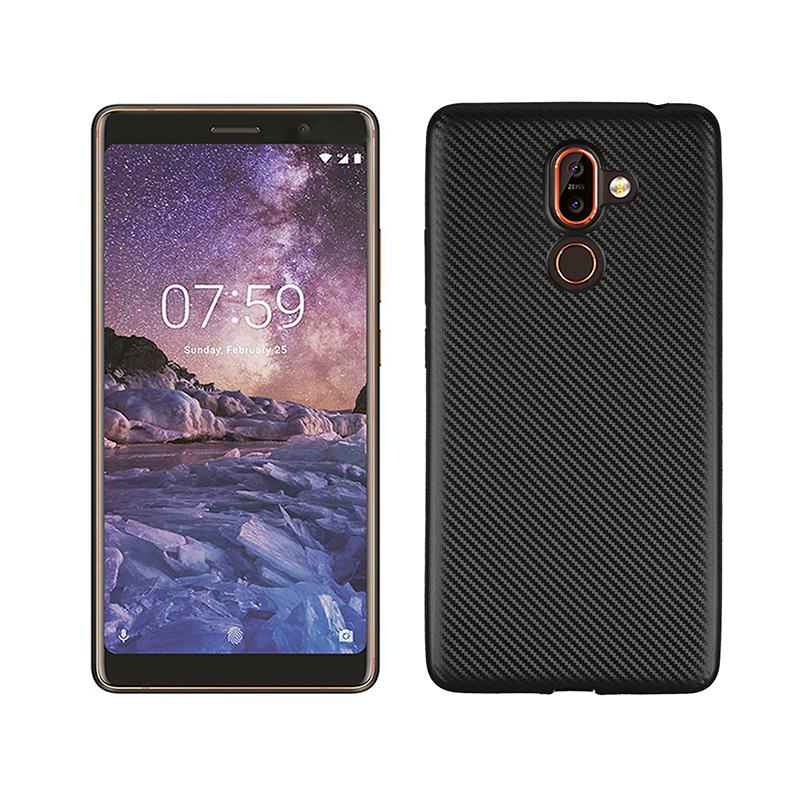 เคส Nokia 7 plus #เคสฝาหลังนิ่ม Soft TPU ผิวคาร์บอนไฟเบอร์ป้องกันลายนิ้วมือ