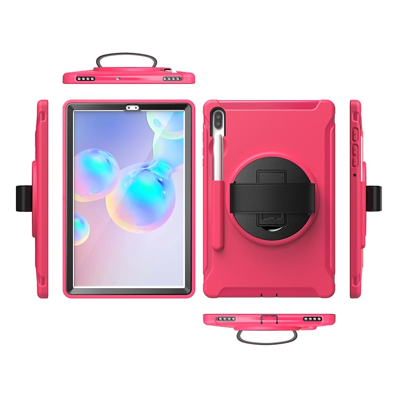 เคส Samsung Galaxy Tab S6 SM-T860 SM-T865 #เคสฝาหลังพลาสติกมีขาตั้งหมุนได้ 360° Swivel Kickstand PC + TPU Tablet Combo Shell with Hand Strap มีสายรัดมือ