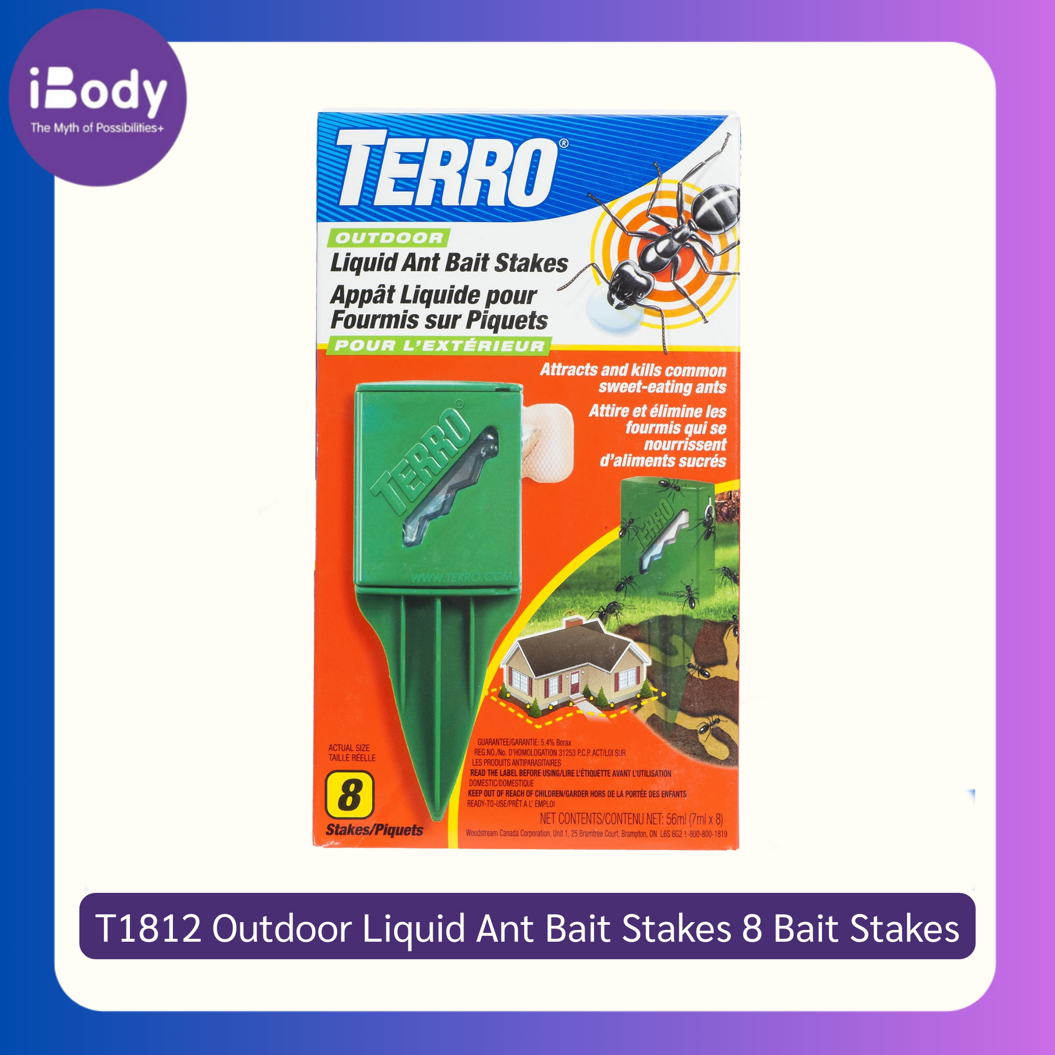 ผลิตภัณฑ์กำจัดมด T1812 Outdoor Liquid Ant Bait Stakes 8 Bait Stakes (TERRO®)