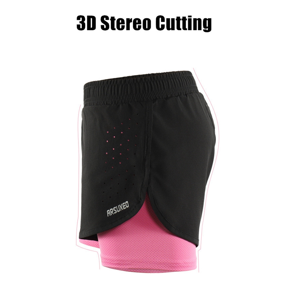 กางเกงวิ่ง ขาสั้นผู้หญิง 2-in-1 มีซับใน มีซิปกระเป๋าหลัง ARSUXEO (G7)