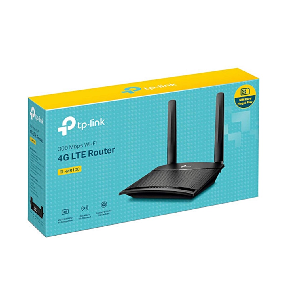 ROUTER WITH SIM CARD SLOT (เราเตอร์ใส่ซิมการ์ด)TP-LINK รุ่นTL-MR100 N300 4G LTE (รองรับซิม4Gทุกเครือข่าย) ดำ