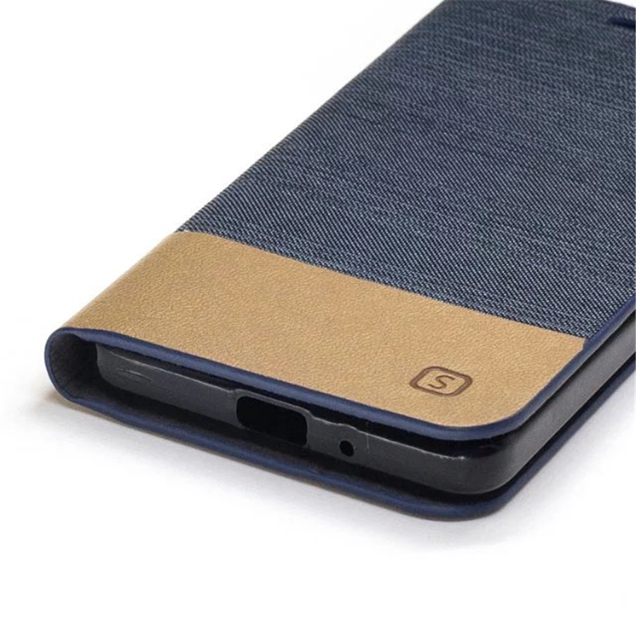 เคส Xiaomi Redmi 5A #เคสฝาพับหนัง PU ลายผิวผ้าใบออกแบบสีทูโทน