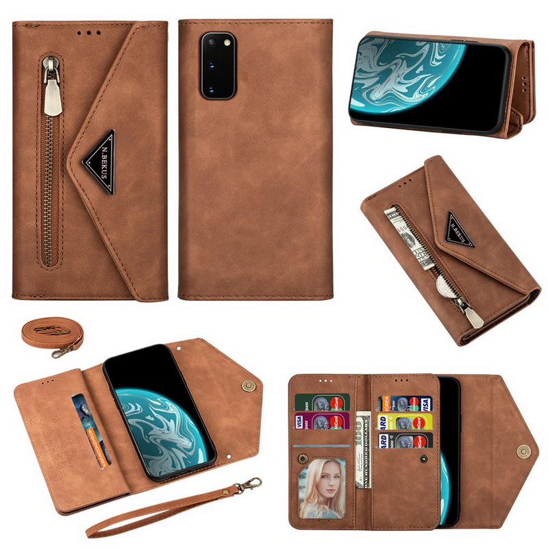 เคส Samsung Galaxy Note 20 / Note 20 5G #เคสฝาพับแบบกระเป๋าสตางค์ช่องใส่บัตรหลายช่องพร้อมสายคล้อง Multi-slot Wallet Zippered Envelope Flip Leather