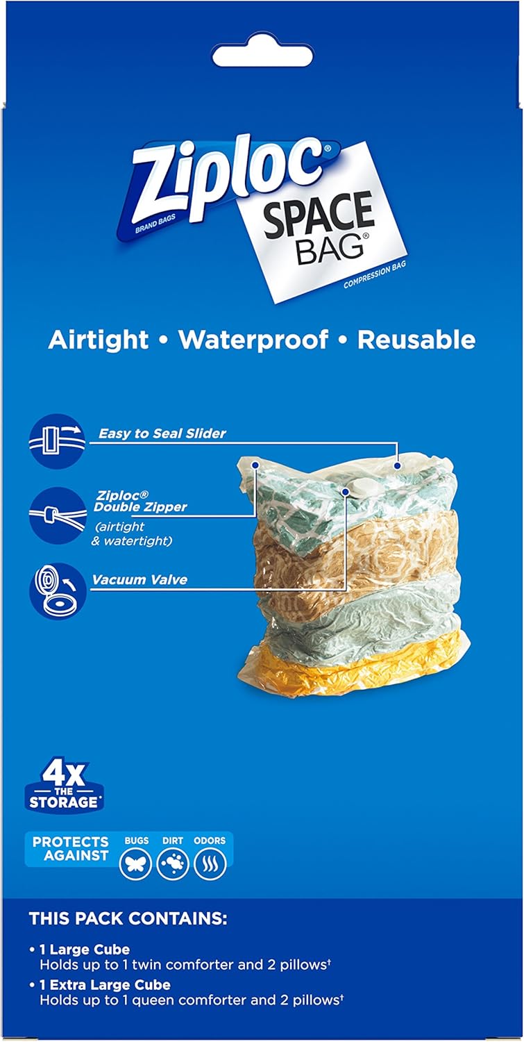 Ziploc® Space Bag Clothes Vacuum Sealer Storage Bags for Home and Closet Organization 2 Cube Variety ถุงเก็บเสื้อผ้า ผ้าห่ม