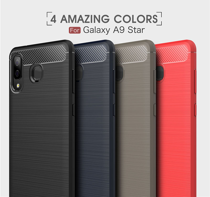 Case Samsung Galaxy A8 Star #เคสฝาหลัง TPU นิ่มคาร์บอนไฟเบอร์ผิวแบบขัดแปรง