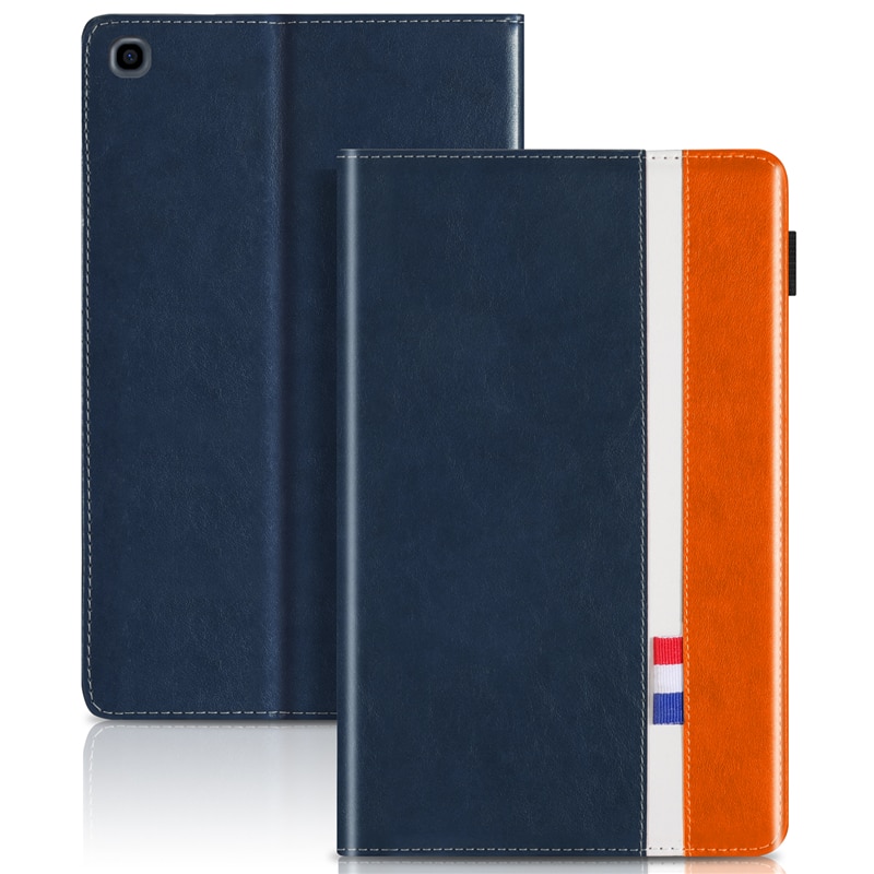 เคส Samsung Galaxy Tab A 8.0 (2019) SM-T290 SM-T295 SM-T297 #เคสฝาพับหนัง PU ออกแบบสีทูโทนมีสายรัดพร้อมที่เก็บการ์ด PU Leather Tablet Stand Case with Card Storage