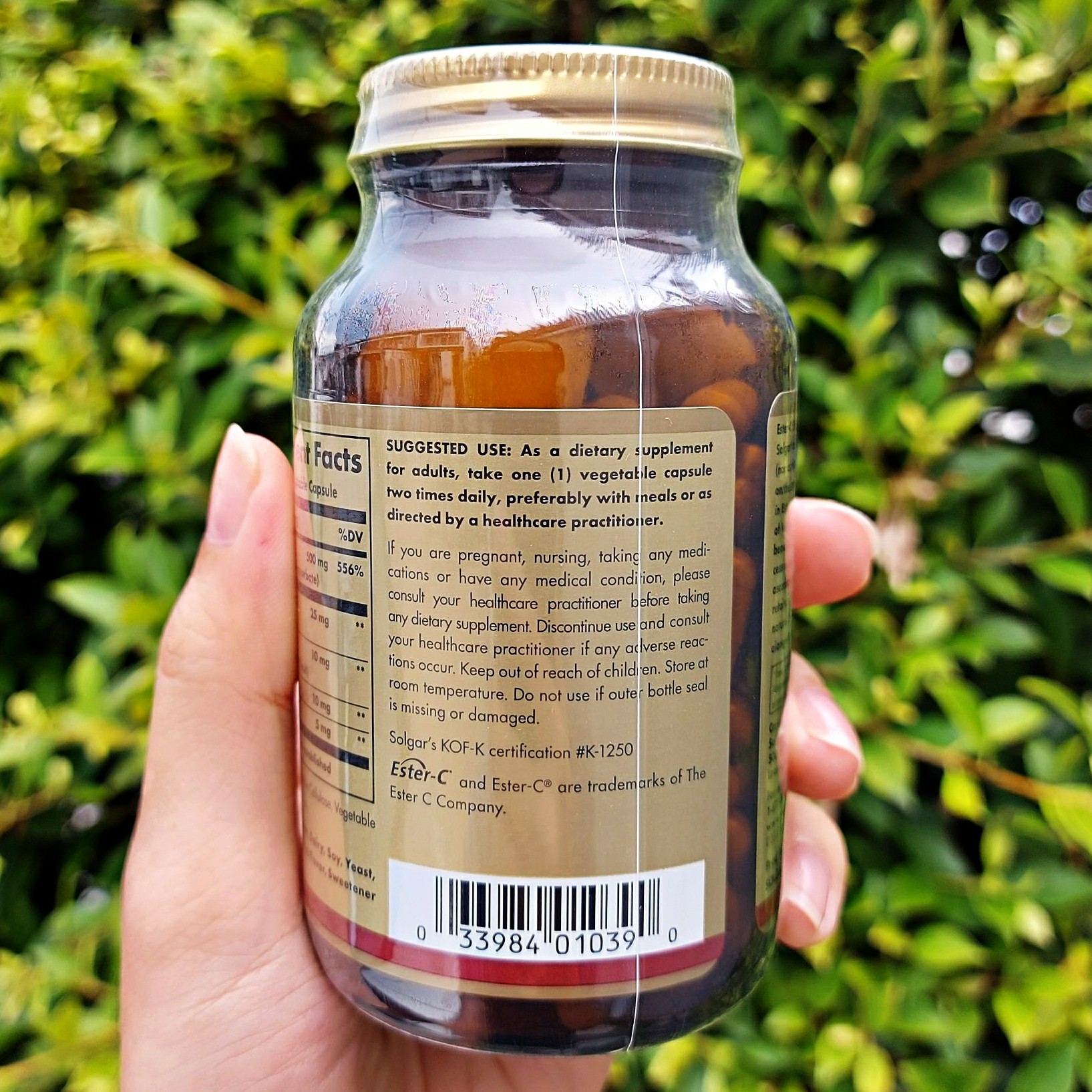 เอสเตอร์-ซี พลัส วิตามินซี Ester-C Plus Vitamin C 500 mg 100 Vegetable Capsules (Solgar®) ผสมไบโอฟลาโวนอยด์ ไม่ระคายเคืองกระเพาะ