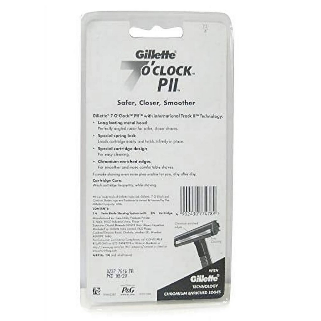 Gillette® 7 O'Clock PII Twin Blade Shaving System ยิลเลตต์ มีดโกนใบมีดคู่เสริมโครเมียม