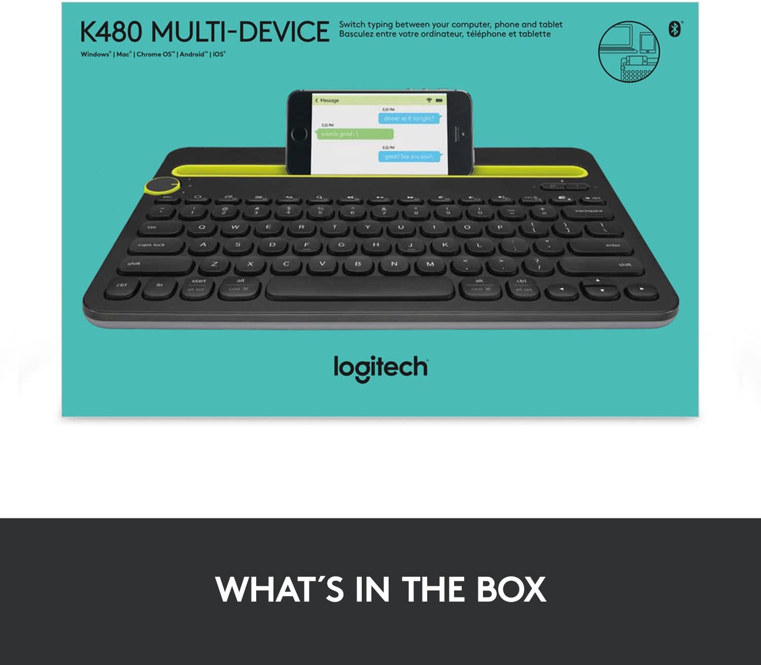 Logitech® Multi-Device K480 Bluetooth Keyboard, Black โลจิเทค คีย์บอร์ด บลูทูธ เชื่อมต่อได้หลายอุปกรณ์