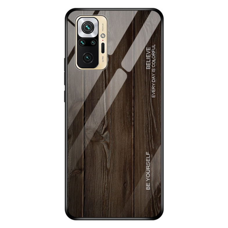 เคส Redmi Note 10 4G #เคสฝาหลังกระจกลายผิวไม้ Case Hard Tempered glass Wood grain protect Back Cover