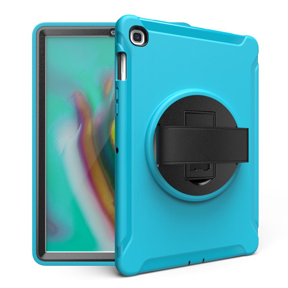 เคส Samsung Galaxy Tab S5e SM-T720 SM-T725 #เคสฝาหลังพลาสติกมีขาตั้งหมุนได้ 360° Swivel Kickstand PC + TPU Tablet Combo Shell with Hand Strap มีสายรัดมือ