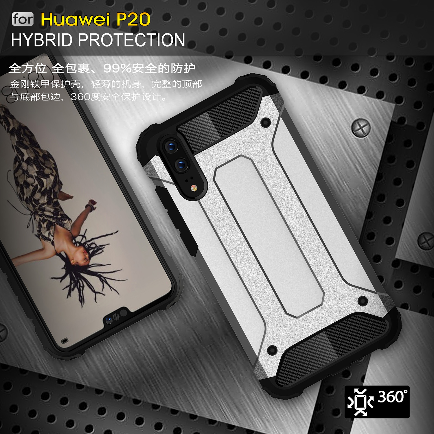 Case Huawei P20 #เคสฝาหลังเกราะป้องกัน ไฮบริด พลาสติก+TPU