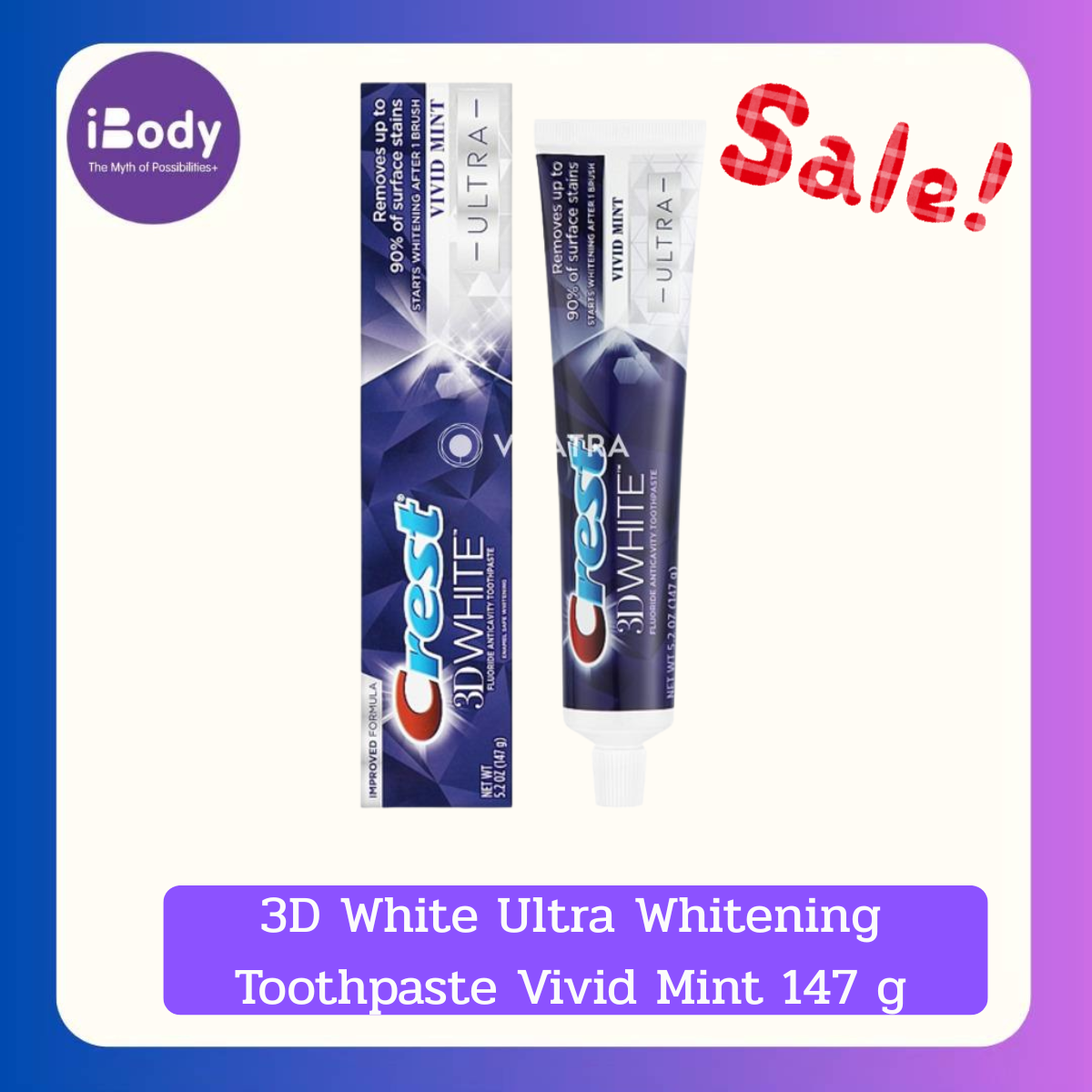 Crest 3D White Ultra Whitening Toothpaste Vivid Mint 147 g ยาสีฟันไวท์เทนนิ่ง