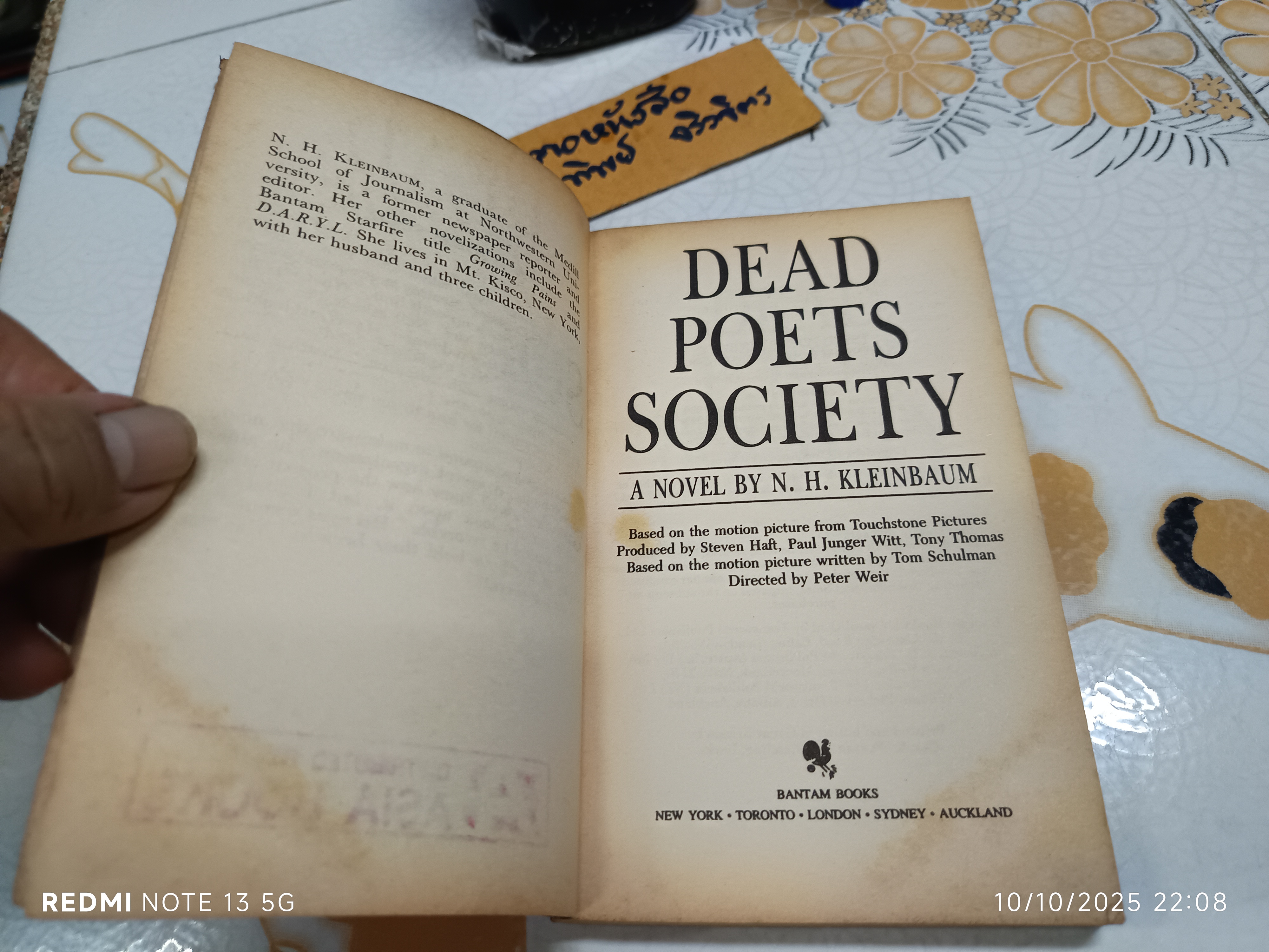 Dead Poets Society A novel by N. H. Kleinbaum 1995 **สินค้าหมด**