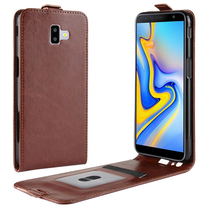 Case Samsung Galaxy J6+ #เคสฝาพับหนัง PU ผิวหนังม้าแนวตั้ง Crazy Horse Vertical Leather