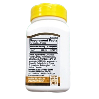 21st Century® Niacin 100mg Plus Calcium,250mg Plus Calcium 125mg, 500 mg แบบ Prolonged Release, วิตามินบี ไนอะซิน
