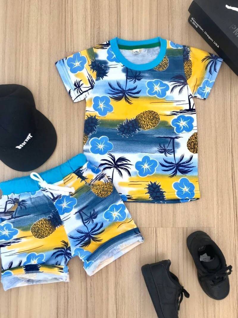 ชุดเด็ก setเสื้อกับกางเกงลายดอกทะเล