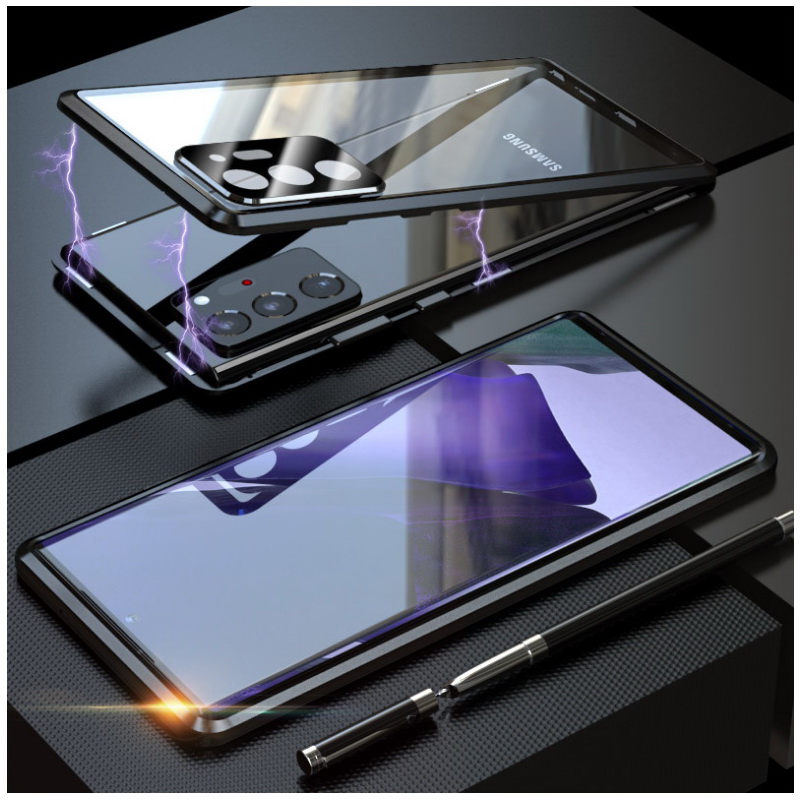 Case Samsung Galaxy Note 20 / Note 20 5G#เคสฝาครอบกระจกประกบหน้าหลังขอบโลหะดูดซับแม่เหล็ก Fully Protection Magnetic Adsorption Glass Metal Phone Protective