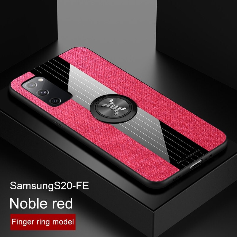 เคส Samsung Galaxy S20 FE / S20 FE 5G #เคสฝาหลังเคลือบผ้าเนื้อมีแหวนสวมนิ้ว TPU ไฮบริด+อะคริลิ + แหวนโลหะ