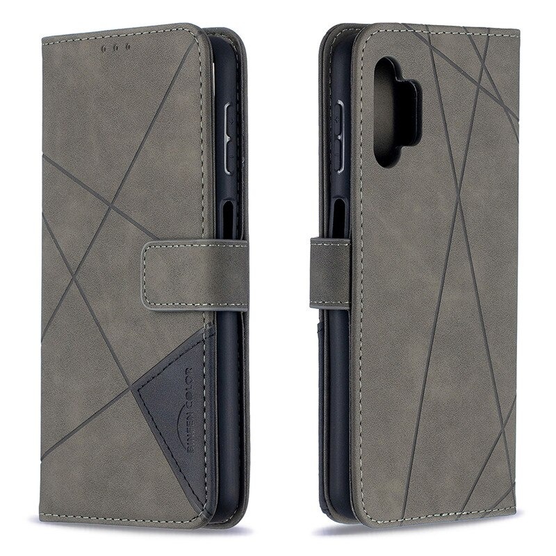 เคส Samsung Galaxy A32 5G #เคสฝาพับหนัง PU มีช่องเสียบ ID บัตรอื่นๆในตัว Geometric Pattern Leather Card Holder Protective