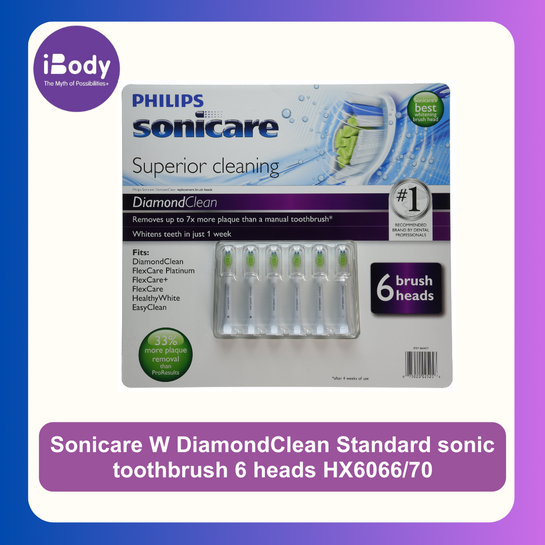 Philips® Sonicare W DiamondClean Standard sonic toothbrush 6 heads HX6066/70 ฟิลิปส์ หัวแปรงสีฟันไฟฟ้า 6 ชิ้น/แพ็ค หัวแปรงเปลี่ยนแปรงไฟฟ้า รีฟิวหัวแปรง